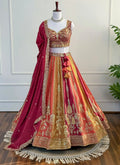 Orange & Yellow Embroidered Lehenga Set with Zari Work