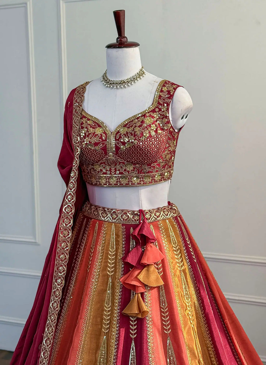 Orange & Yellow Embroidered Lehenga Set with Zari Work