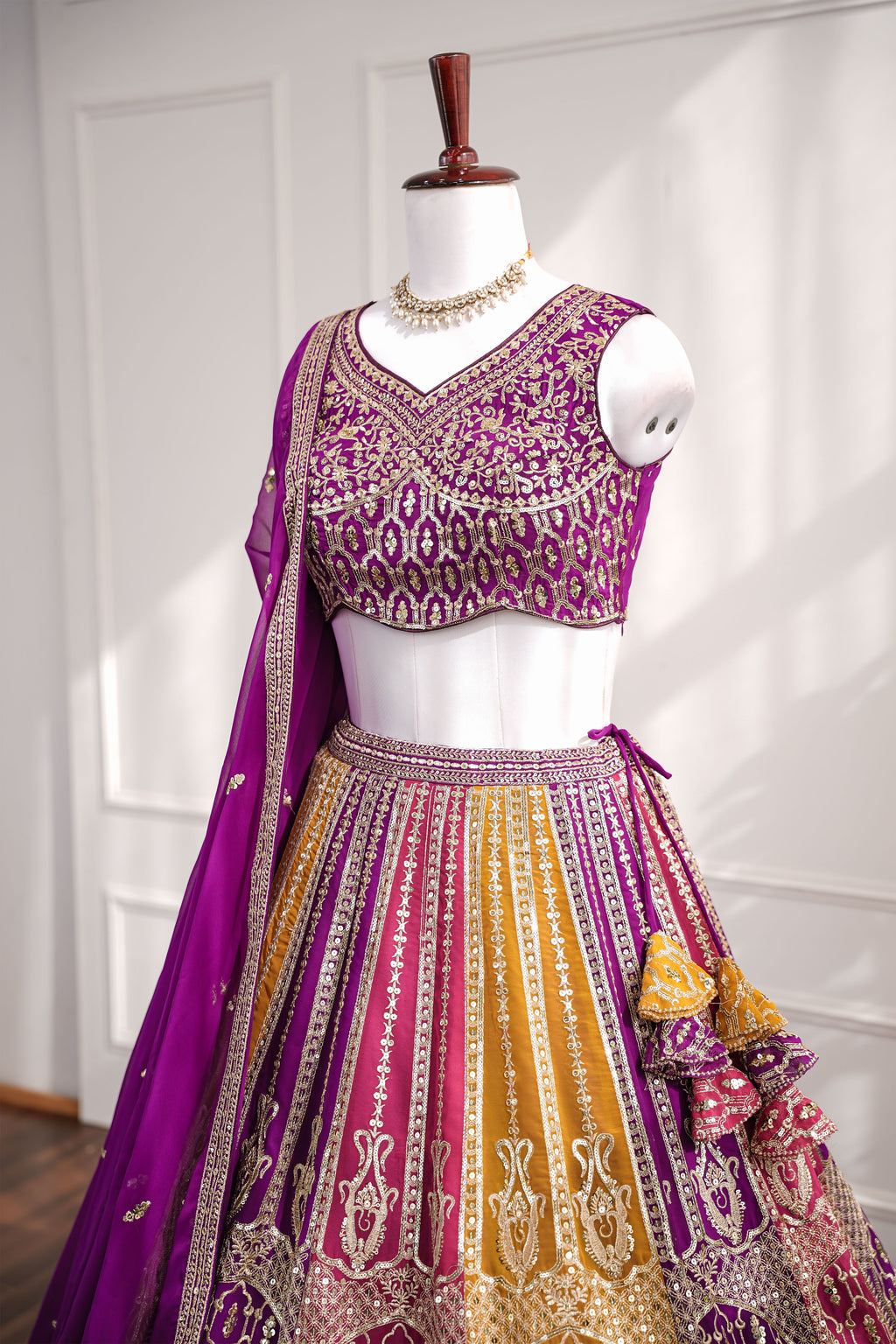 Purple & Yellow Dual-Tone Embroidered Lehenga