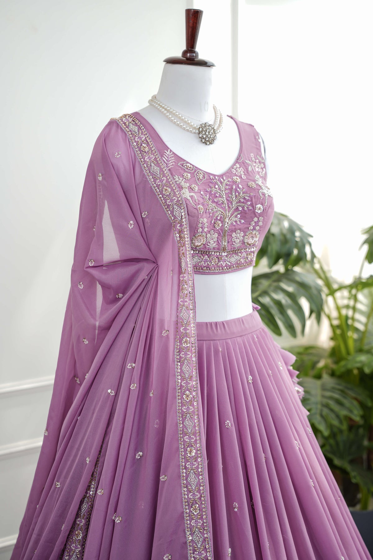 Lavender Mirror Embroidered Lehenga