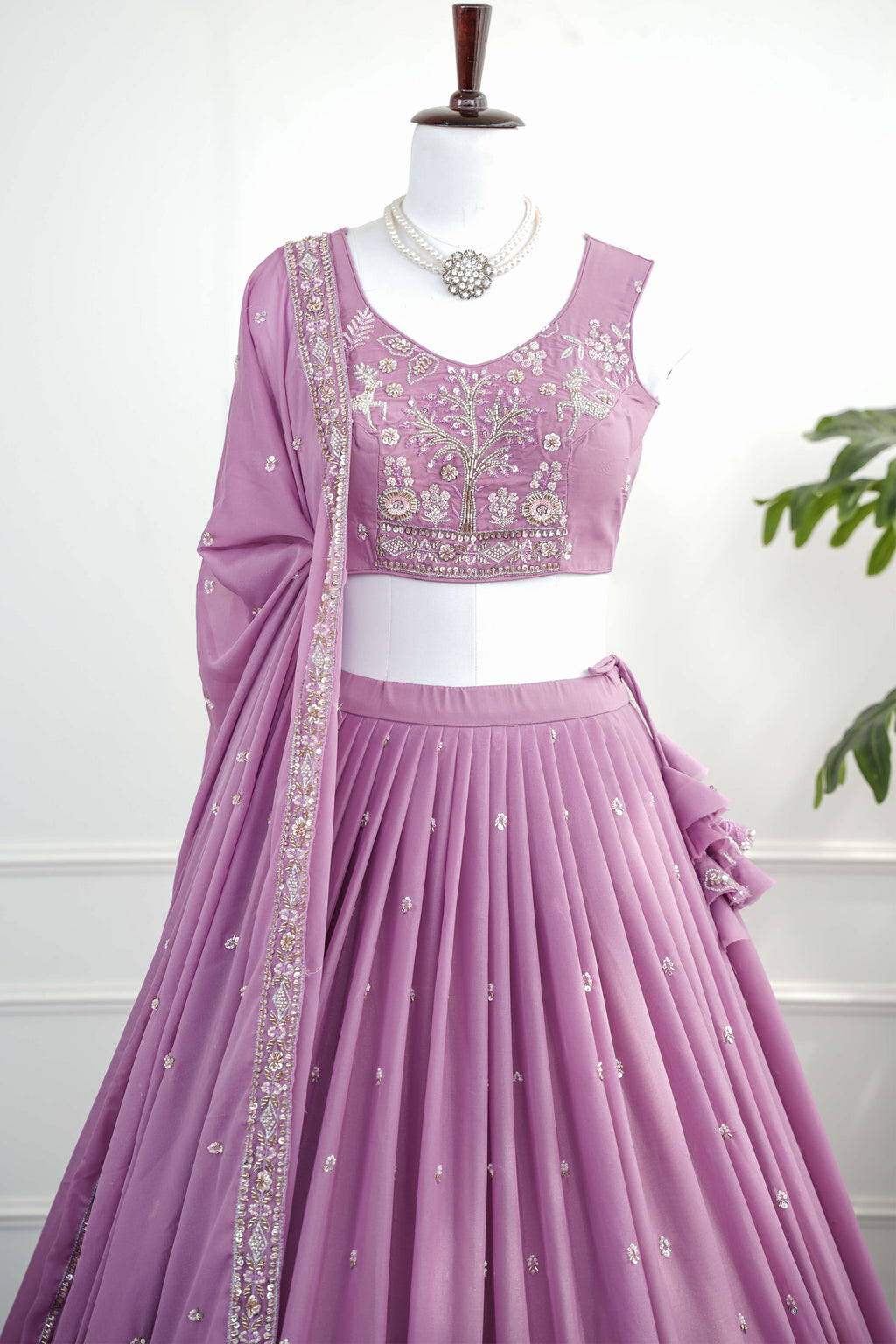 Lavender Mirror Embroidered Lehenga