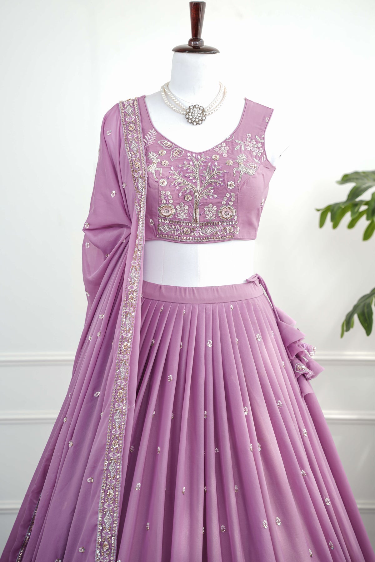 Lavender Mirror Embroidered Lehenga