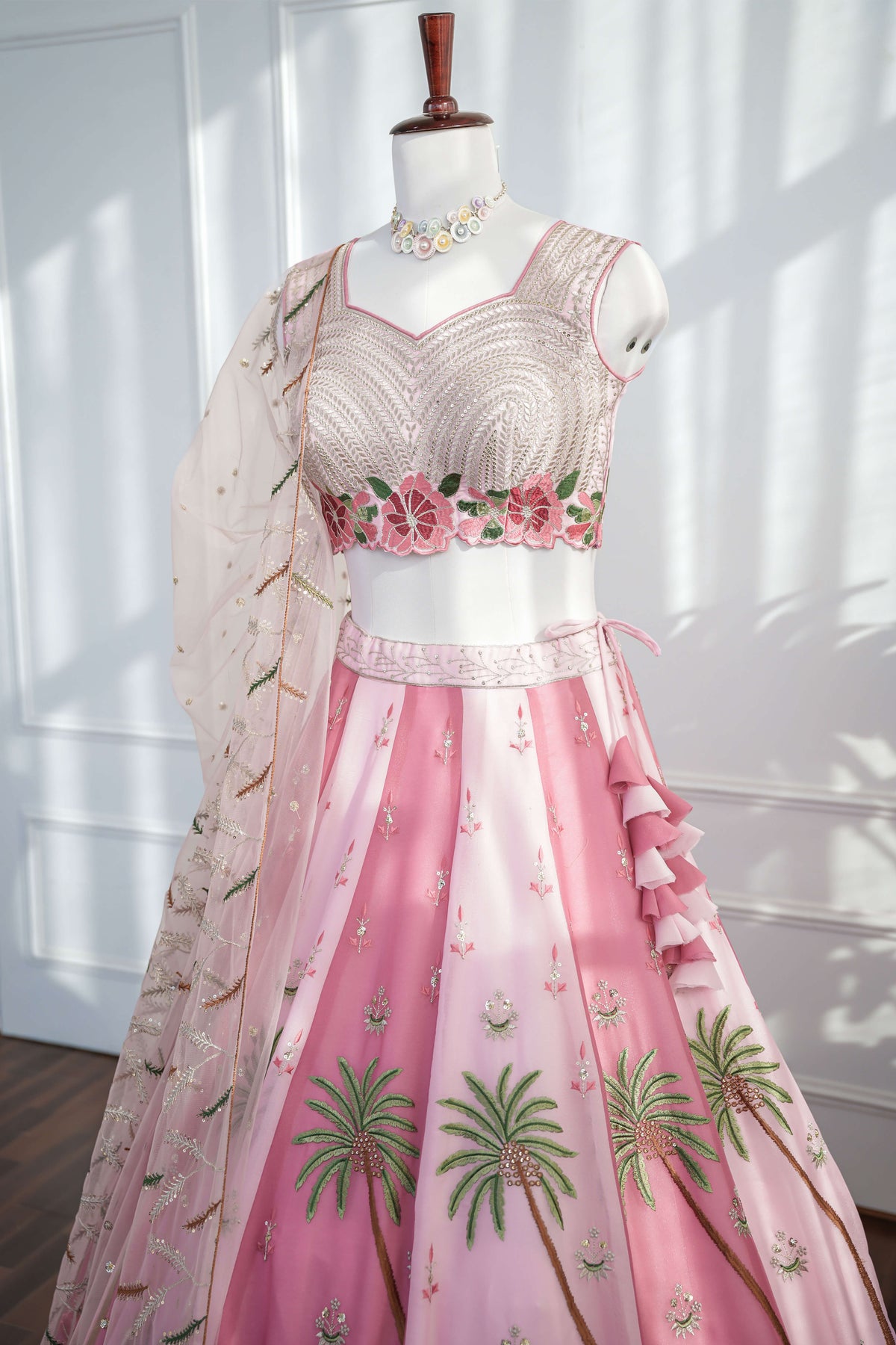 Pink Tropical Embroidered Lehenga Set