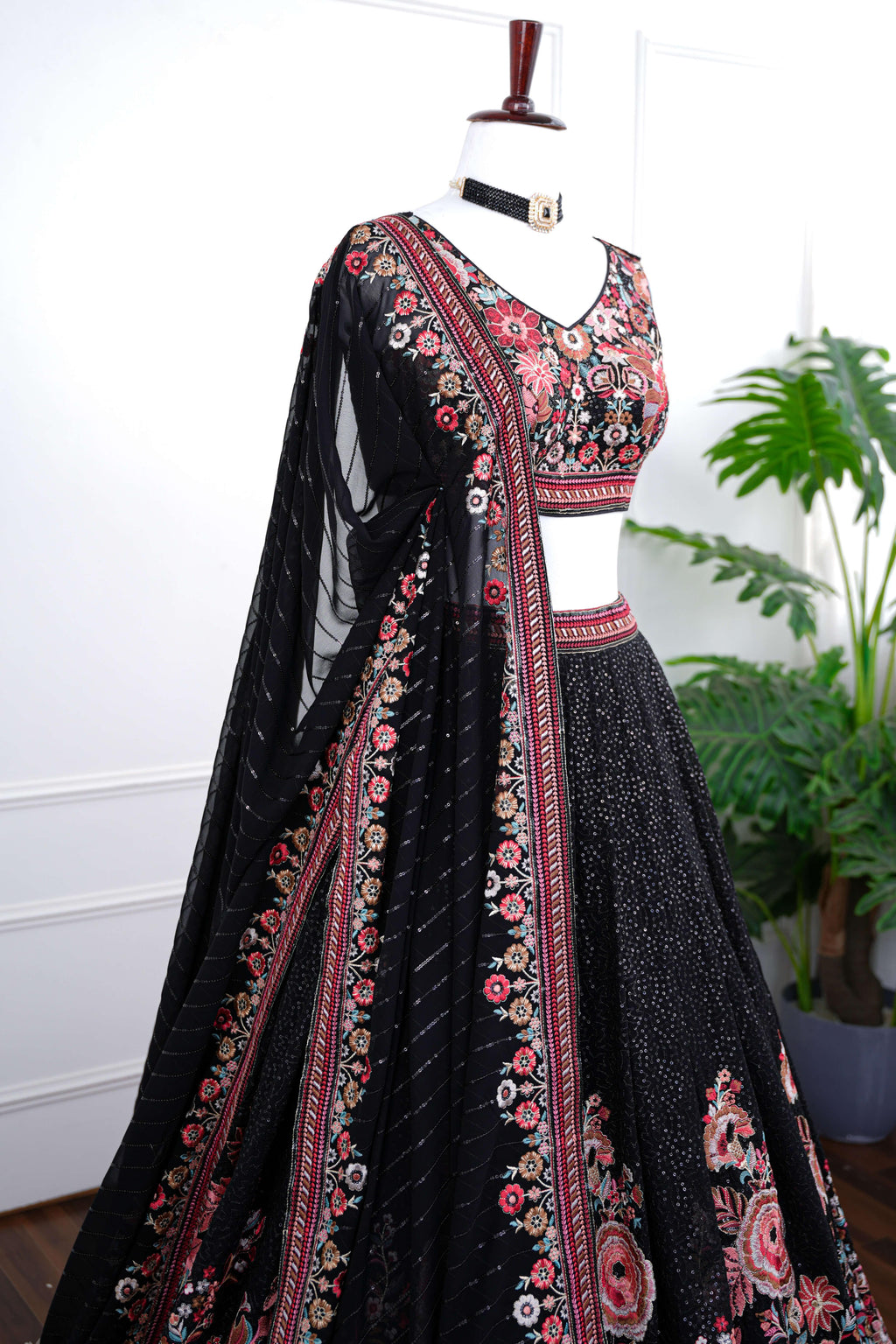 Black Floral Embroidered Lehenga Set