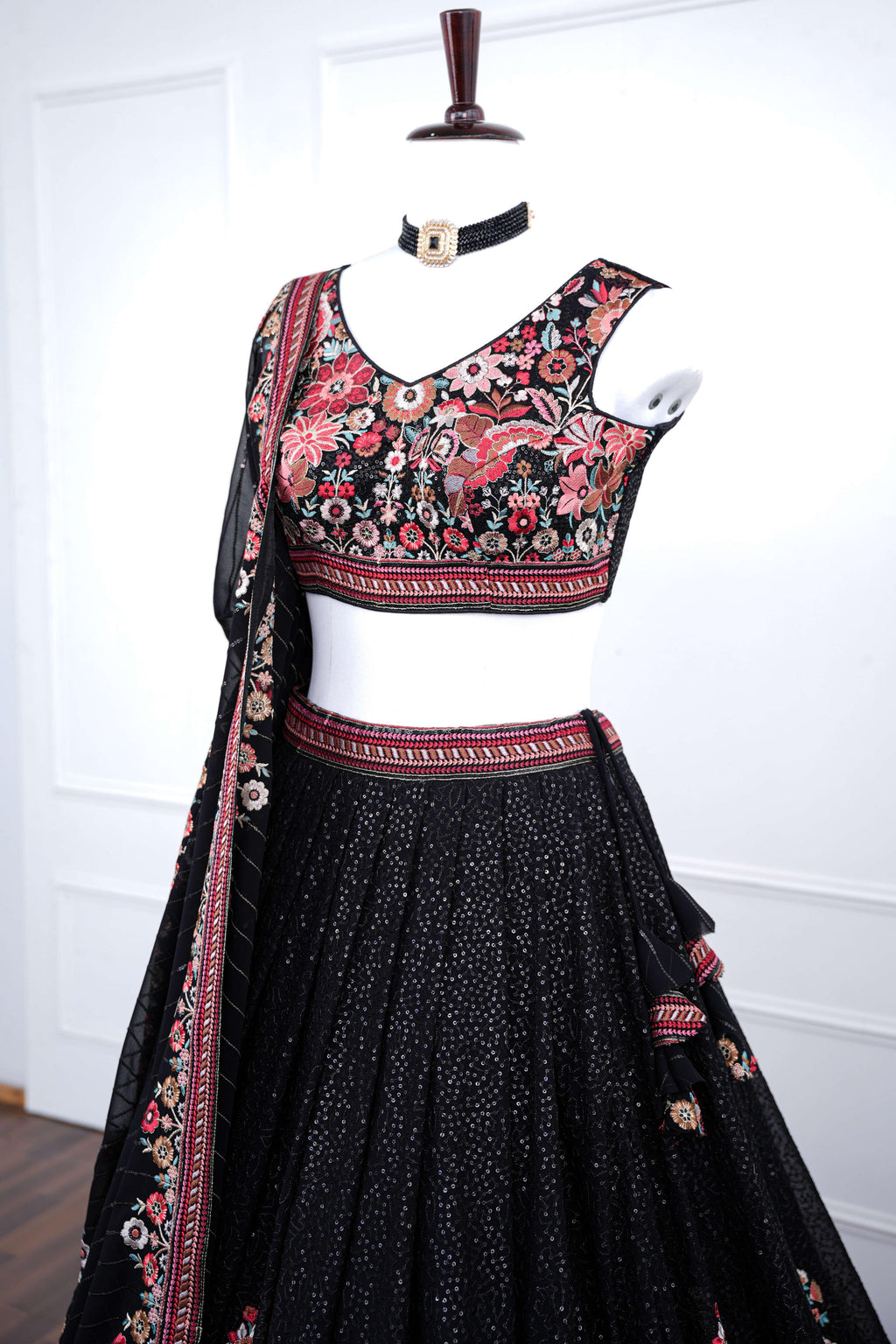 Black Floral Embroidered Lehenga Set
