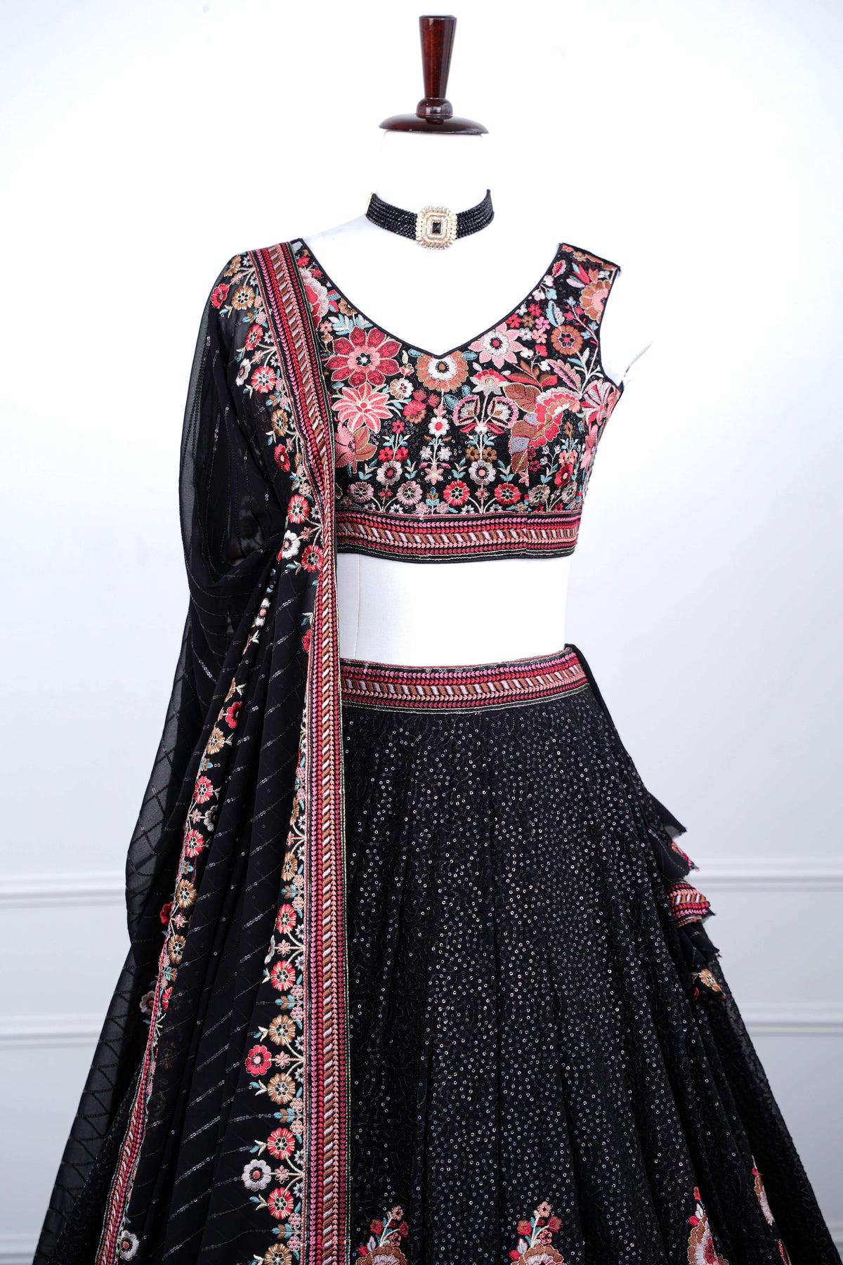 Black Floral Embroidered Lehenga Set