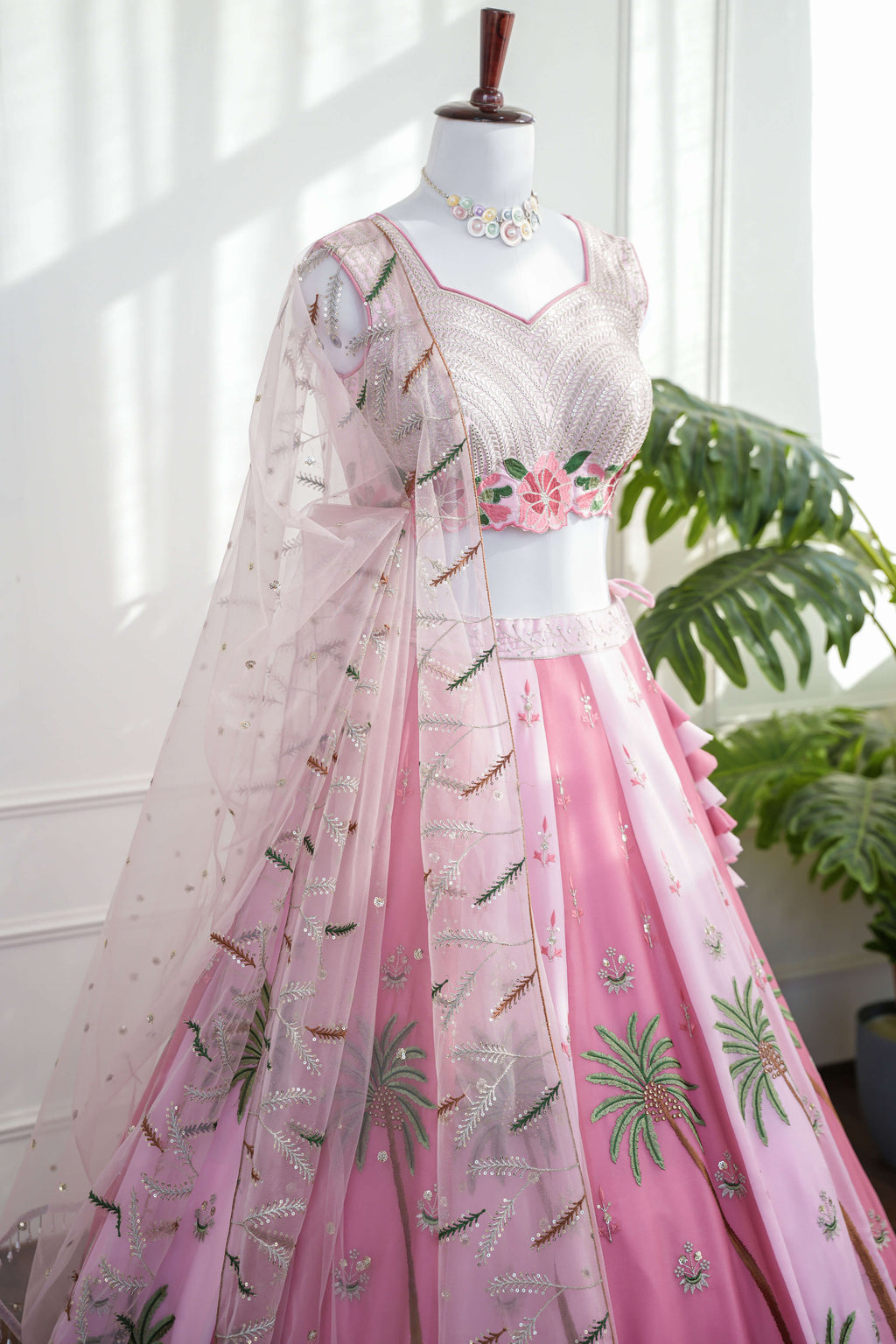 Pink Tropical Embroidered Lehenga Set