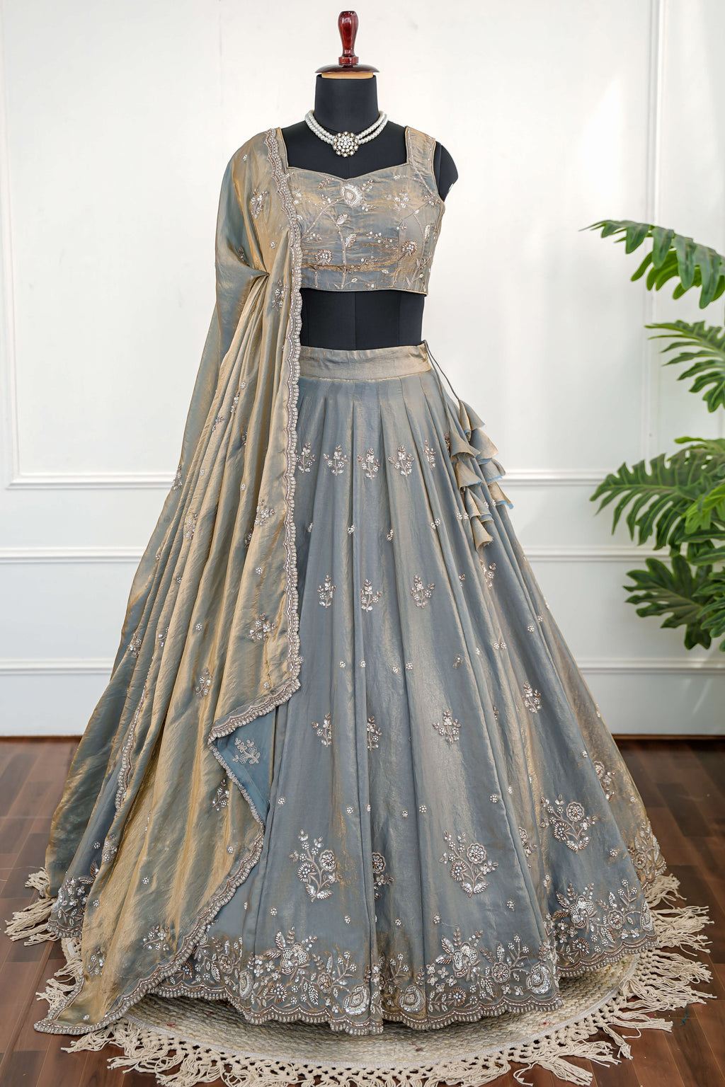 Smoky Grey Embroidered Lehenga Set