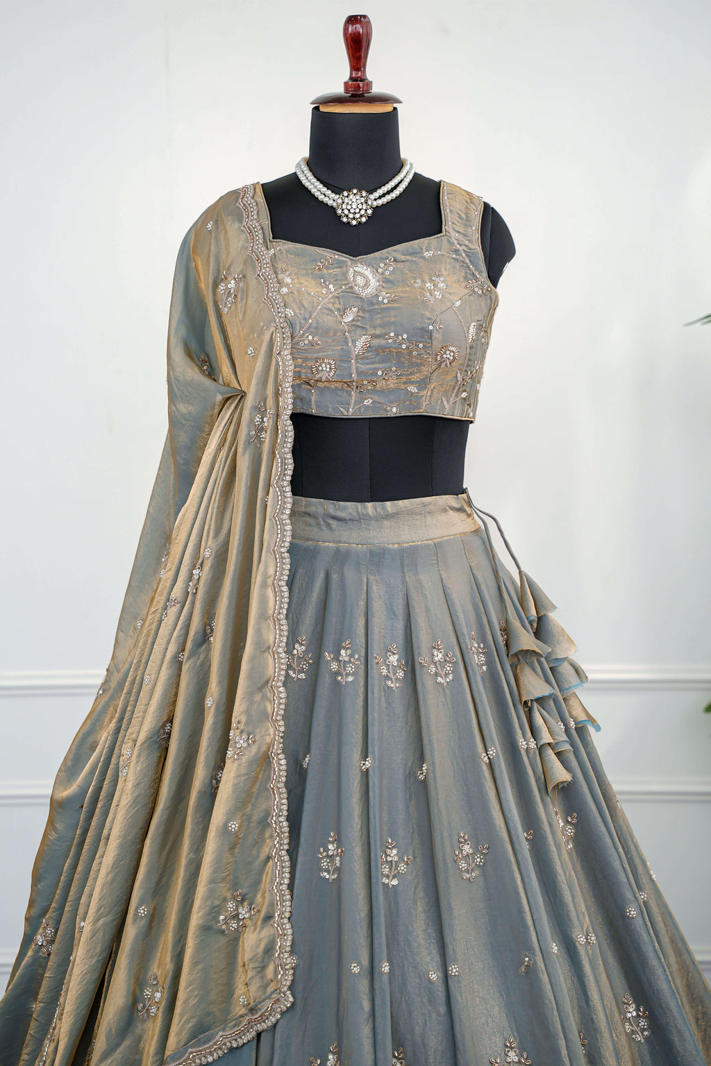 Smoky Grey Embroidered Lehenga Set