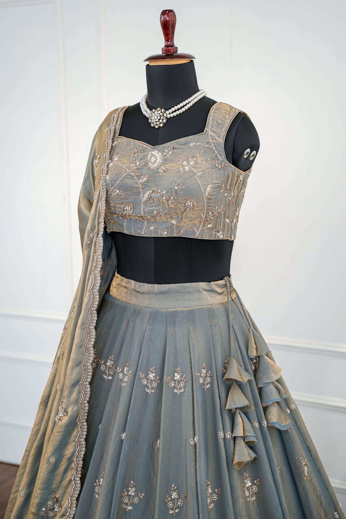 Smoky Grey Embroidered Lehenga Set