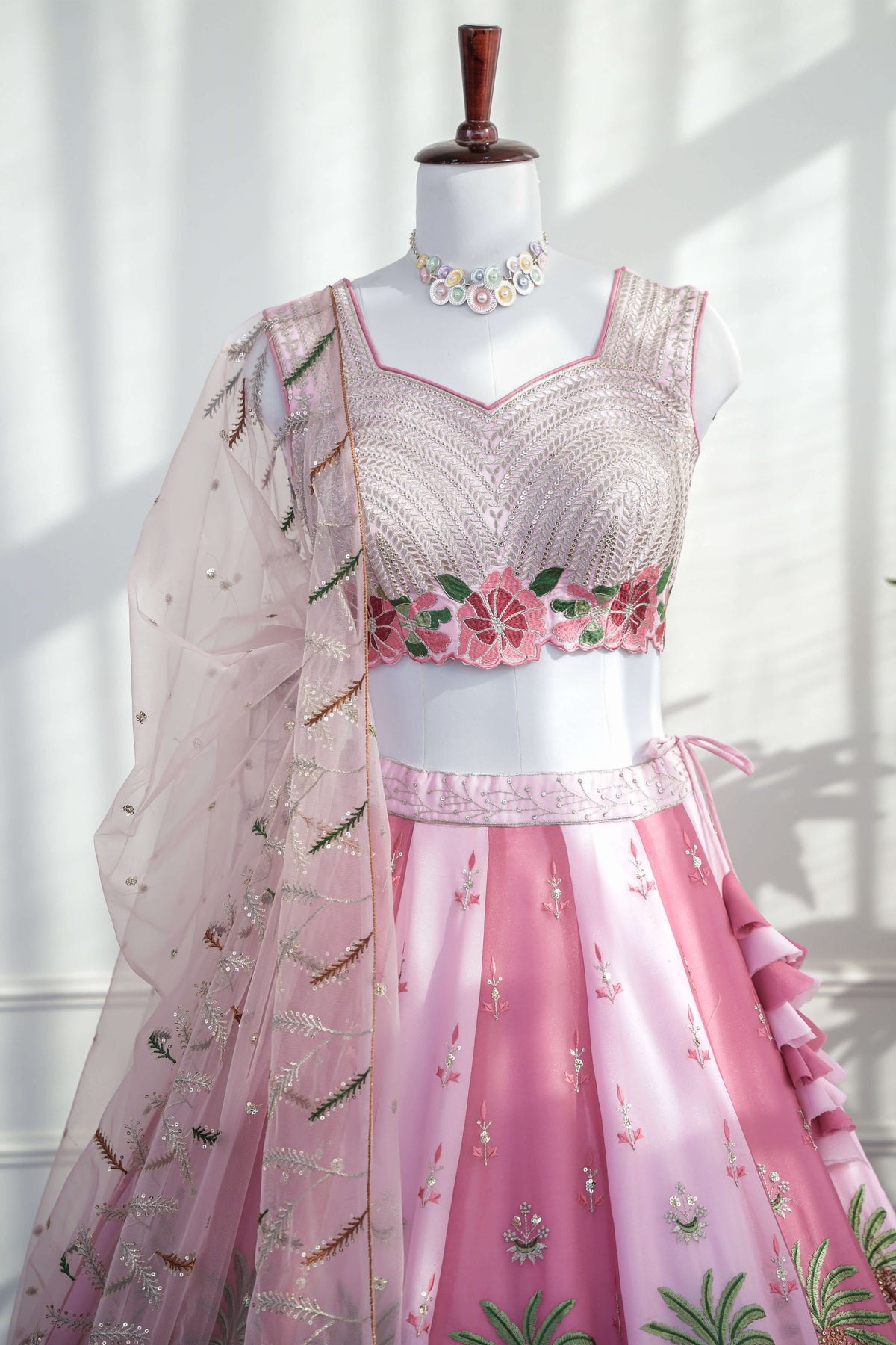 Pink Tropical Embroidered Lehenga Set
